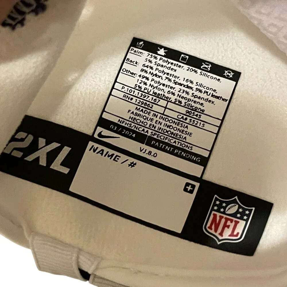 Nike Vapor Jet 8.0 NFL Football Receiver Gloves White Purple HF0315-167 XXL 2XL - Picture 7 of 7
